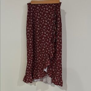 Altar’d State Floral Ruffle Midi Skirt - Red